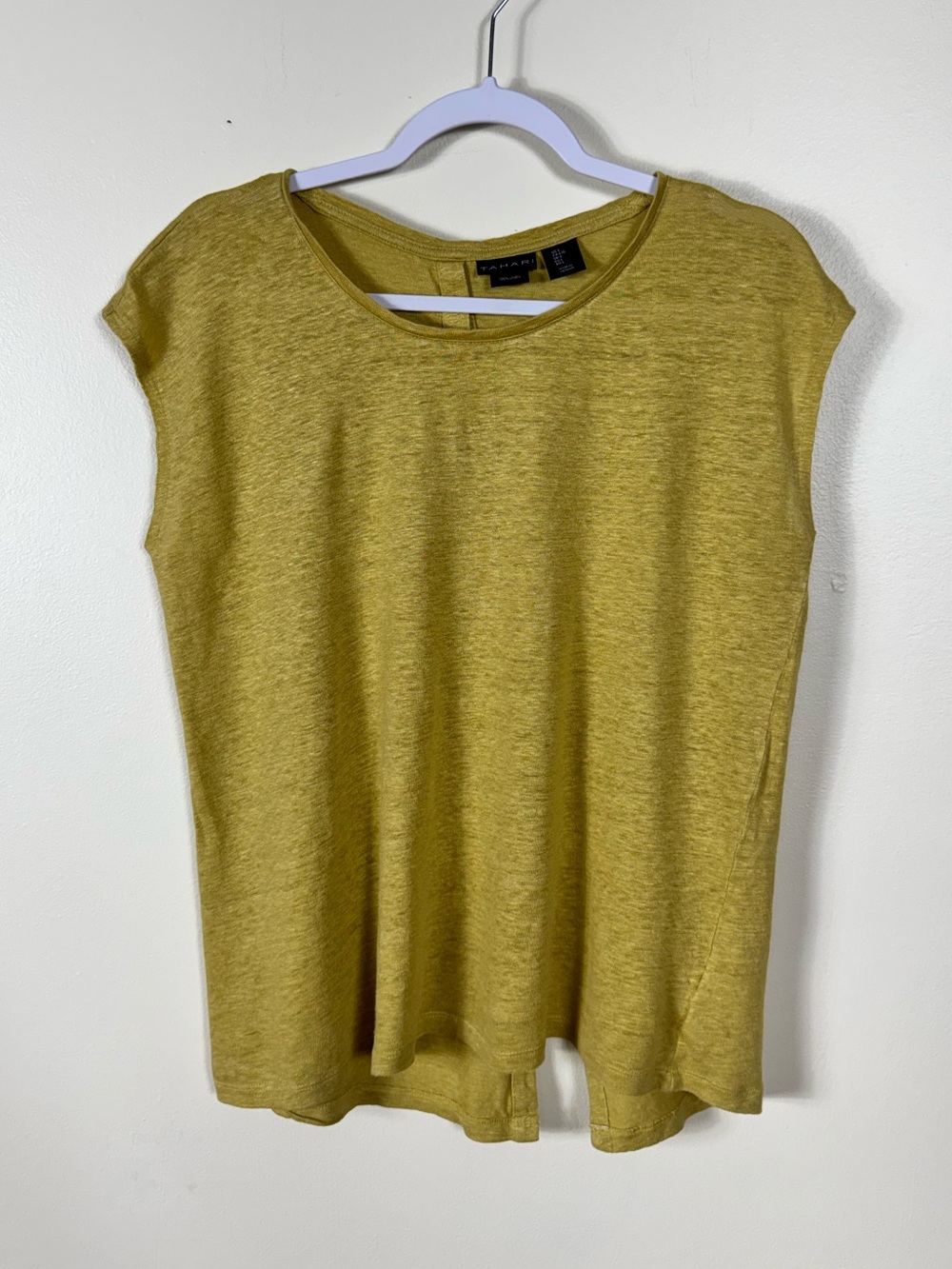 Tahari Mustard Yellow Cap-Sleeve Knit Top